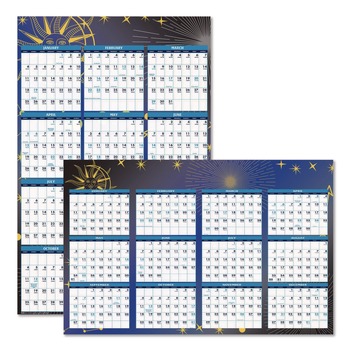 House of Doolittle 24 in. x 37 in. 12-Month (Jan-Dec 2026) Recycled Stargazer Laminated Wall Planner - White/Blue/Gold Sheets