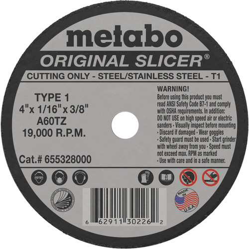 Grinding, Sanding, Polishing Accessories | Metabo 655328000 4 in. x 1/16 in. A60TZ Type 1 SLICER Cutting Wheel (100 Pack) image number 0