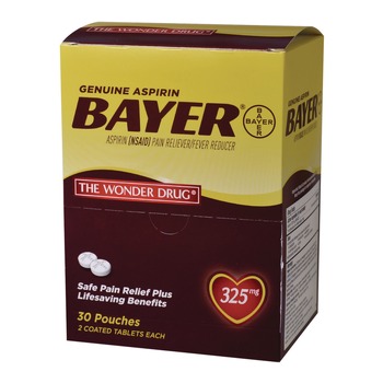 Bayer Genuine Buffered Aspirin (NSAID) Tablet 2 Tablets/Packet 30 Packetss/Box
