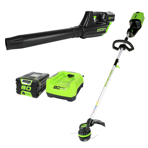 String Trimmers | Greenworks 1301402AZ Pro STBA80L210 80V Cordless String Trimmer and Blower Combo (2 Ah Battery and Charger Included) image number 0