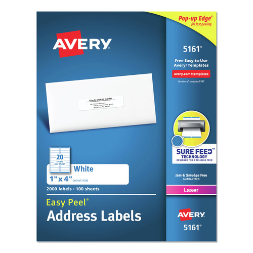 Office Jansan | Avery 05161 Easy Peel 1 in. x 4 in. Address Labels with Sure Feed Technology - White (2000/Box) image number 0