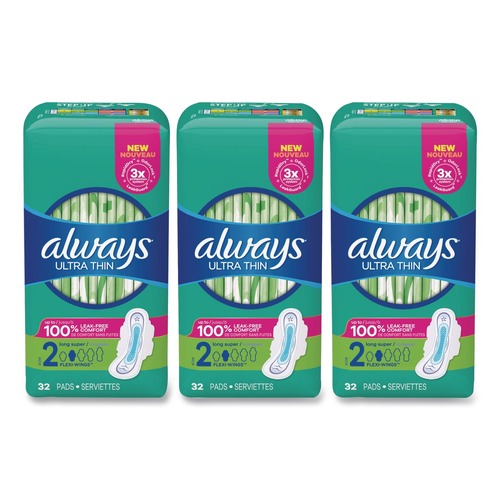 Cleaning & Janitorial Supplies | Always 97020 Size 2 Ultra Thin Super Absorbent Pads with Wings (3/Carton) image number 0