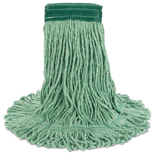 Mops | Boardwalk BWK502GNCT 5 in. Headband, Cotton/Synthetic Fiber, Super Loop Wet Mop Head - Medium, Green (12/Carton) image number 0