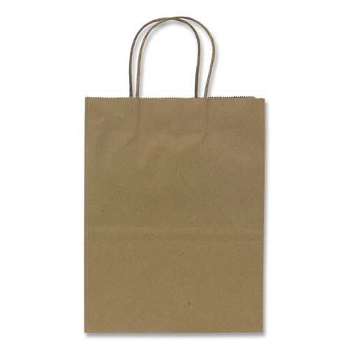 Food Service | Karat FP-SB100 8.1 in. x 4.5 in. x 10.6 in. Paper Shopping Bag with Rope Handles - Small Size/Kraft (250/Carton) image number 0
