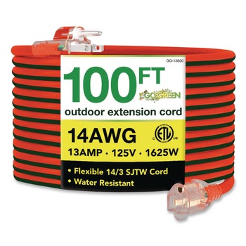 GoGreen Power 14 AWG Lighted End Heavy-Duty Extension Cord, 100 ft, 13 A, Orange/Black