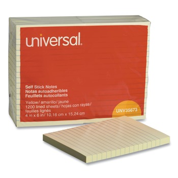 Universal UNV35673 4 in. x 6 in. Lined Self-Stick Note Pads - Yellow (12/Pack)