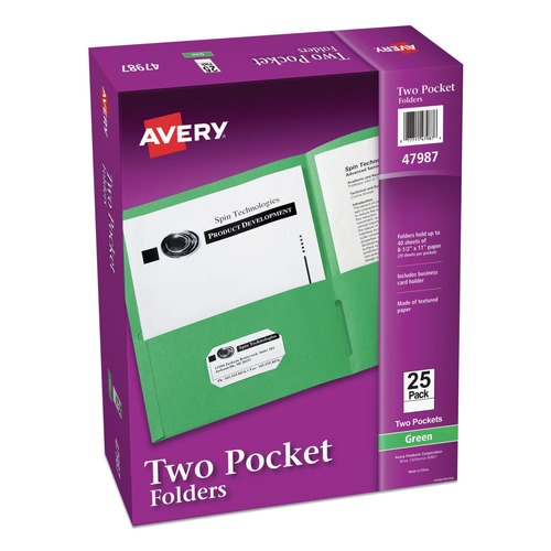 Office Jansan | Avery 47987 40 Sheet Capacity 11 in. x 8.5 in. Two-Pocket Folder - Green (25/Box) image number 0