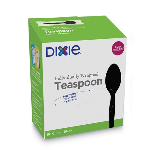 Cutlery | Dixie TM5W540 6-Box/Carton 90-Piece/Box Grab 'N Go Wrapped Teaspoons - Black image number 0