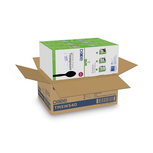 Cutlery | Dixie TM5W540 6-Box/Carton 90-Piece/Box Grab 'N Go Wrapped Teaspoons - Black image number 0