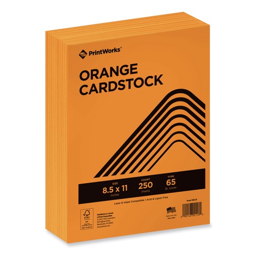 Cleaning & Janitorial Supplies | PrintWorks Professional 00116 8.5 in. x 11 in. 65 lbs. Text Weight Color Cardstock - Orange (1-Ream) image number 0