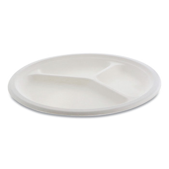 Pactiv Corp. MC500440002 EarthChoice 10 in. dia., 3-Compartment, Compostable Fiber-Blend Bagasse Dinnerware - Natural (500/Carton)