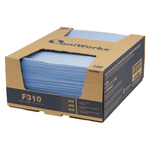 Cleaning & Janitorial Supplies | HOSPECO N-F310QCBA 13 in. x 21 in. 1-Ply Deluxe Foodservice Wiper - Blue (150/Carton) image number 0