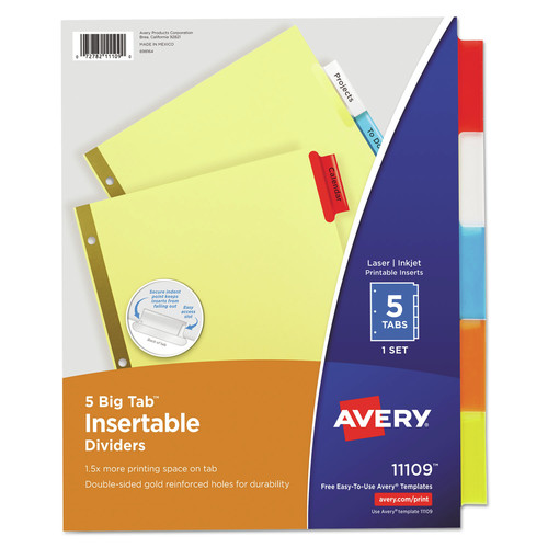 Office Jansan | Avery 11109 11 in. x 8.5 in. 5-Tab Double-Sided Gold Edge Reinforcing Buff Insertable Big Tab Dividers - Assorted (1-Set) image number 0