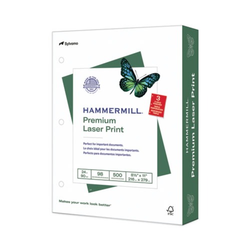  | Hammermill 10768-1 Premium Laser Print Paper, 98 Bright, 3-Hole, 24lb, 8.5 X 11, White, 500/ream image number 0