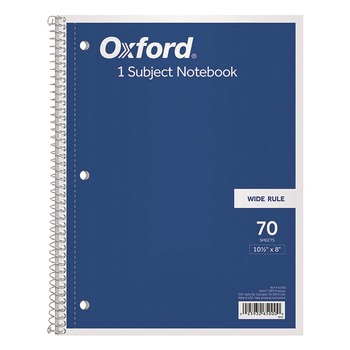Oxford (70) 10.5 in. x 8 in. Sheets 3-Hole Punched Wide/Legal Rule Coil-Lock Wirebound Notebook - Randomly Assorted Cover Color