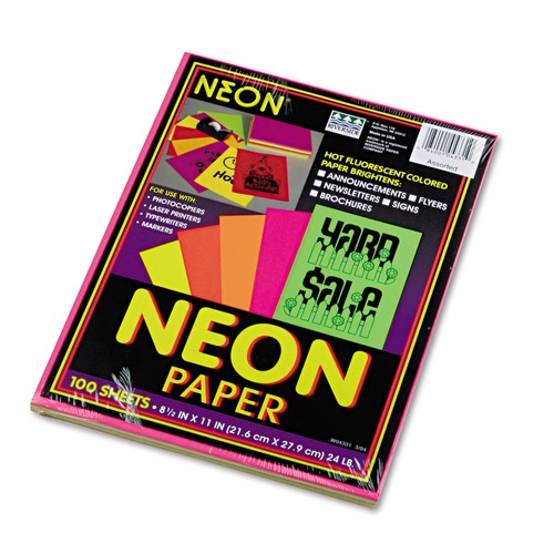 Bulk Savings Pricing 1 | Pacon P104331 8.5 x 11 24 lb. Bond Weight Array Colored Bond Paper - Assorted Neon Colors (100/Pack) image number 0