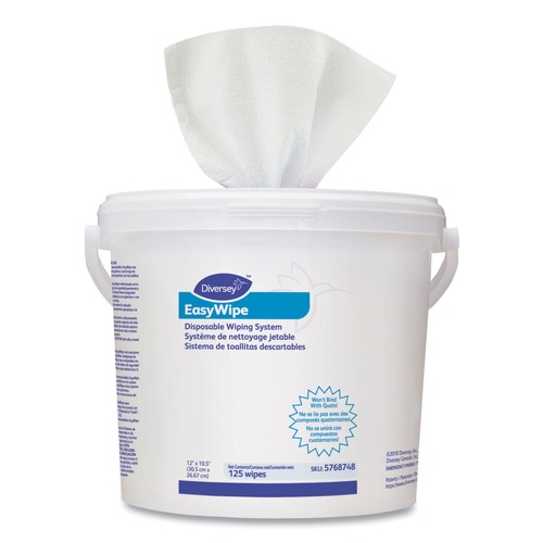Paper Towels and Napkins | Diversey Care 5768748 EasyWipe 24.88 in. x 8.63 in. Disposable Wiping System - White (125 Wipes/Bucket/6 Buckets/Carton) image number 0