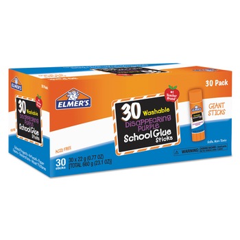 Elmer's 0.77 oz Disappearing Purple All Purpose Glue Sticks - Dries Clear (30/Box)