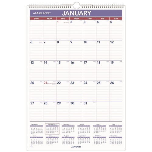  | AT-A-GLANCE PMLM03-28 12-Month (Jan to Dec): 2026 15.5 in. x 22.75 in. Erasable Wall Calendar - White Sheets image number 0