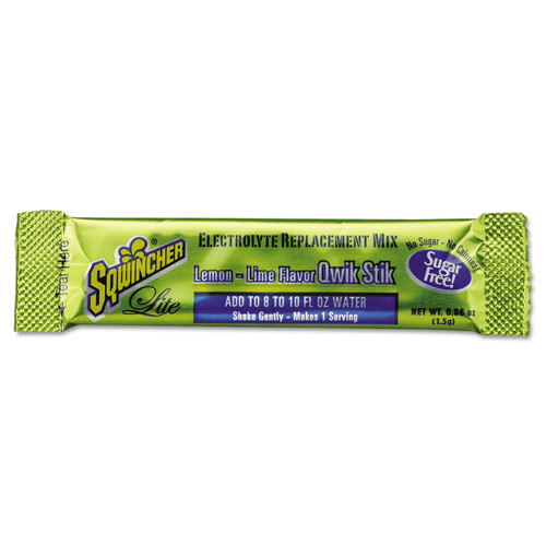 Save an extra 10% off this item! | Sqwincher 159060205 Qwik Stik ZERO 0.06 oz. Sugar-Free Drink Mix Sticks - Lemon-Lime (Case of 500 Each) image number 0