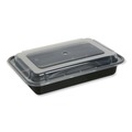 Food Trays, Containers, and Lids | GEN FCPP-BC-28RECT 8.81 in. x 6.02 in. x 2.48 in. 28 oz. Plastic Microwavable Food Container with Lid - Rectangular Black/Clear (150/Carton) image number 1