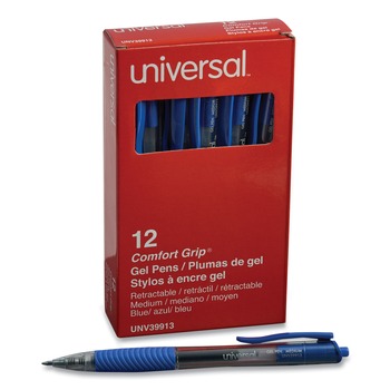 Universal UNV39913 Comfort Grip Medium 0.7mm Retractable Gel Pen - Blue (12-Piece)