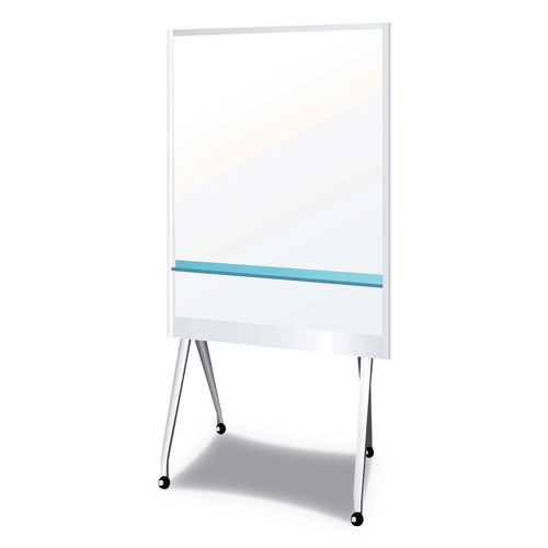 Cleaning & Janitorial Supplies | PLUS 428-283 38.3 in. x 70.8 in. Aluminum Frame Mobile Partition Board - White Surface/Light Gray Frame image number 0