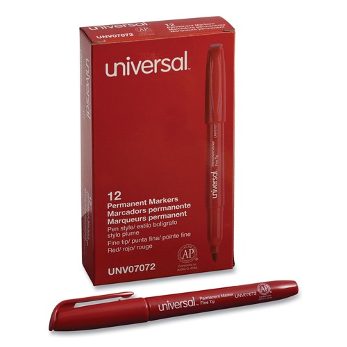  | Universal UNV07072 Fine Bullet Tip Pen-Style Permanent Marker - Red (1 Dozen) image number 0