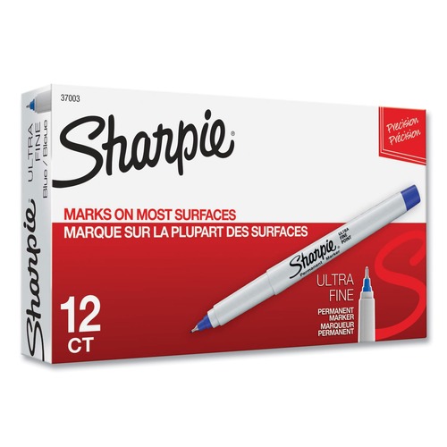 Office Jansan | Sharpie 37003 Permanent Marker - Ultra-Fine Needle Tip/Blue (1-Dozen) image number 0