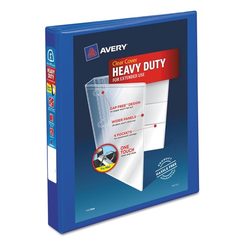 Avery 79772 Heavy-Duty 1 in. Capacity 11 in. x 8.5 in. 3 Ring View Binder with DuraHinge and One Touch EZD Rings - Pacific Blue image number 0