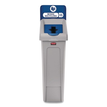 Rubbermaid Commercial 2185055 Slim Jim Recycling Station Kit 1-Stream Mixed Recycling 23 gal Plastic Gray/Blue