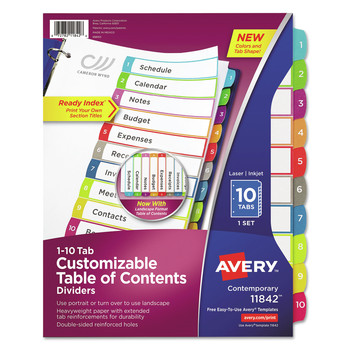 Avery 11842 1 - 10 Tab Customizable TOC Ready Index Divider Set - Multicolor (1 Set)
