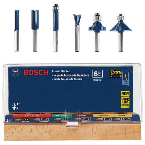 Bits and Bit Sets | Bosch RBS006 1/4 in. Shank Carbide-Tipped Multi-Purpose 6-Piece Router Bit Set image number 0