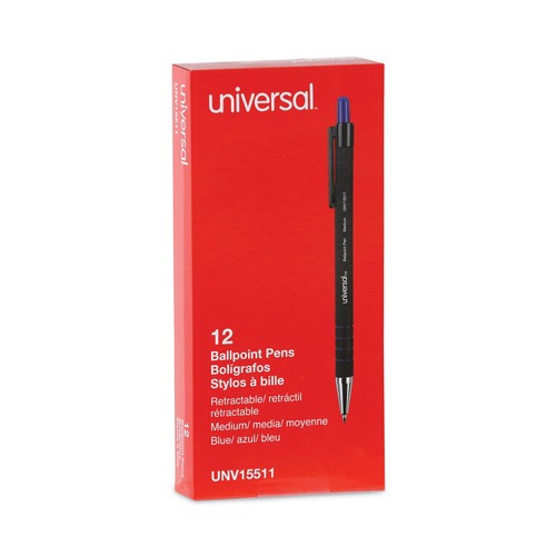 Office Jansan | Universal UNV15511 1 mm Retractable Ballpoint Pen - Medium, Blue (1 Dozen) image number 0