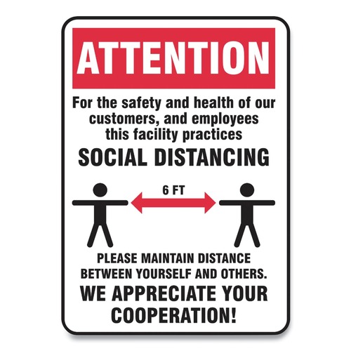 Floor Signs | GN1 MGNG905VPESP 10 in. x 14 in. Wall Humans/Arrows Social Distance Signs - Red/White (10/Pack) image number 0