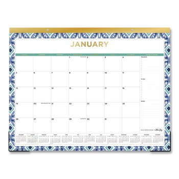 Blue Sky 22 in. x 17 in. 12-Month (Jan to Dec): 2026 Tile Monthly Desk Pad Calendar - Geometric Artwork, White/Blue/Green Sheets