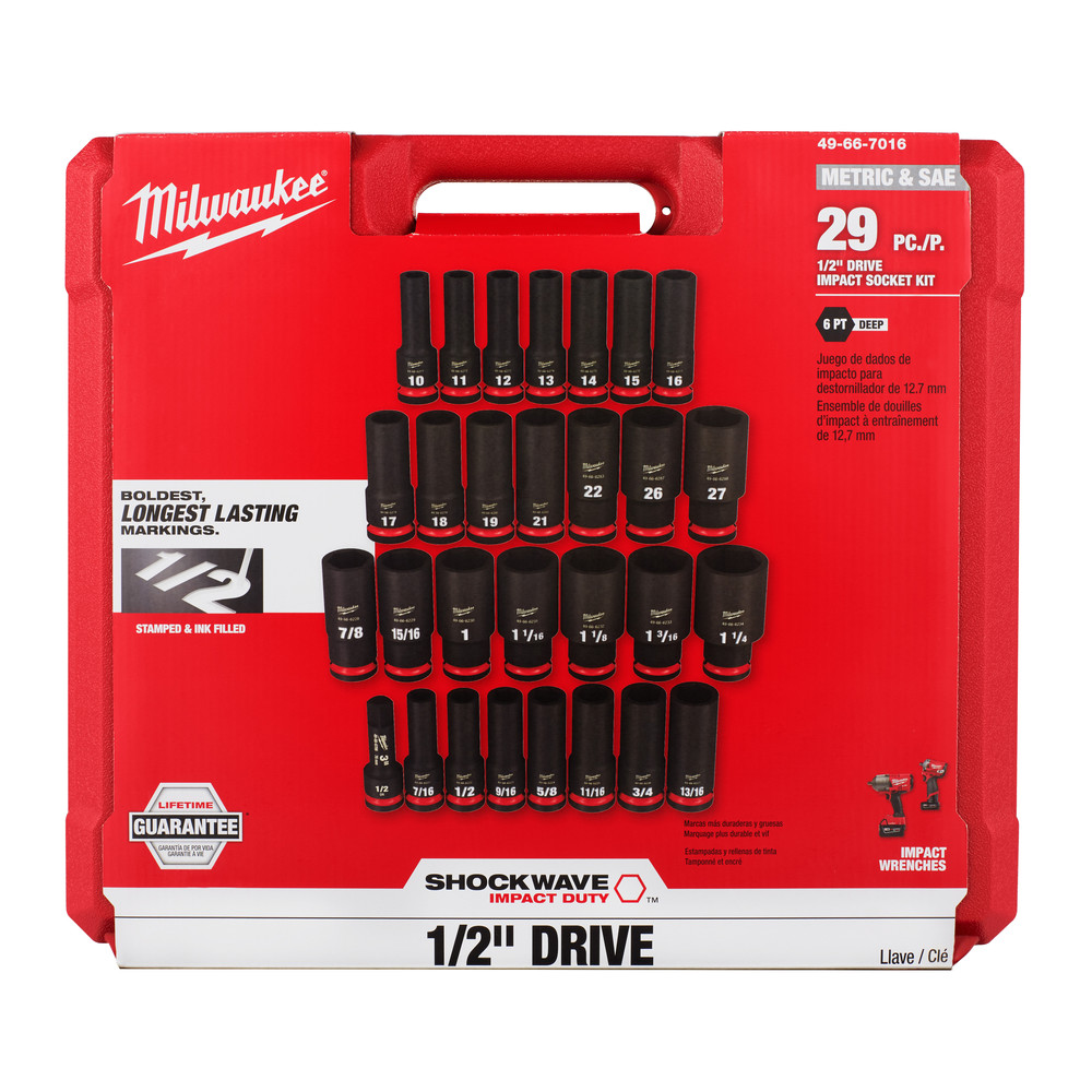 Milwaukee 49667016 29Piece SHOCKWAVE Impact Duty 12 in. Drive SAE