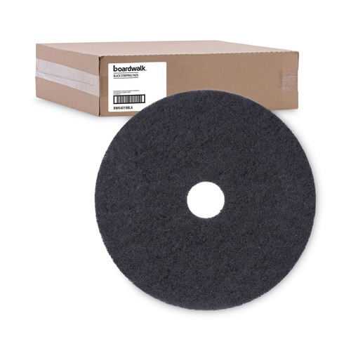 Cleaning Cloths | Boardwalk BWK4019BLA 19 in. Diameter Stripping Floor Pads - Black (5/Carton) image number 0