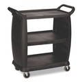 Utility Carts | Boardwalk CC2036BW03 18 in. x 36.25 in. x 38 in. 300 lb Capacity Plastic Bussing Cart with 3 Shelves - Black image number 0
