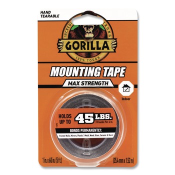 Gorilla Glue 1 x 60 Max Strength Permanent Mounting Tape Holds Up to 45 lb (3 lbs per 4 in.) - Black (1-Roll)