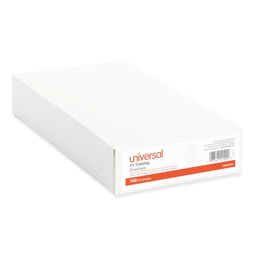 Office Jansan | Universal UNV42100 Self-Stick Open-End #1 Square Flap Self-Adhesive Closure 6 in. x 9 in. Catalog Envelopes - White (100/Box) image number 0