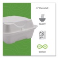 Food Trays, Containers, and Lids | Eco-Products EP-HC6NFA Vanguard 6 in. x 6 in. x 3 in. Renewable and Compostable Sugarcane Clamshells - White (500/Carton) image number 4
