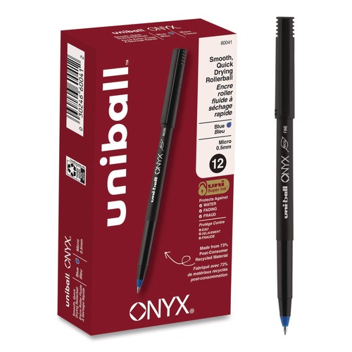 Pens | uni-ball 60041 ONYX Extra-Fine 0.5 mm Roller Ball Pen - Black/Blue Barrel (1-Dozen) image number 0