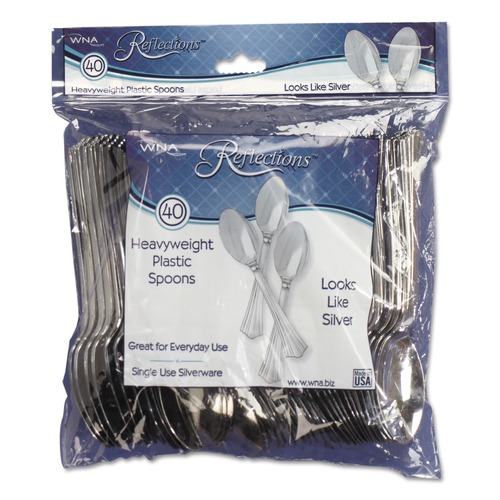 Food Service | WNA REF320SP Reflections Heavyweight Plastic Spoon Utensils - Silver (40/Pack) image number 0