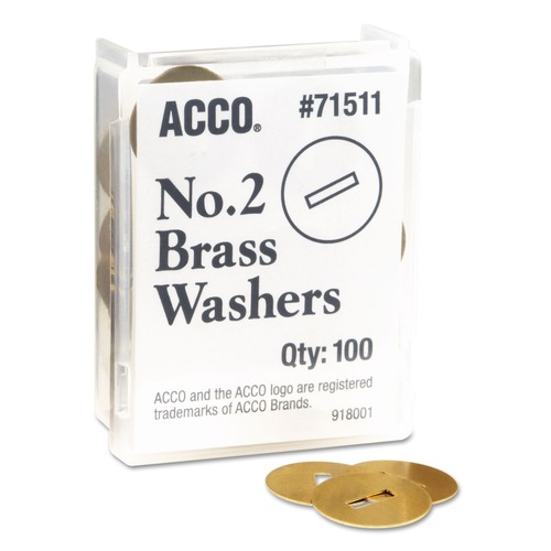Office Jansan | ACCO A7071511 1.25 in. Diameter No. 2 Washers for Two-Prong Fasteners - Brass (100/Box) image number 0