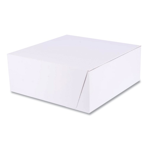 Food Trays, Containers, and Lids | SCT 1573 10 in. x 10 in. x 4 in. Standard Paper One-Piece Non-Window Bakery Boxes - White (100/Bundle) image number 0