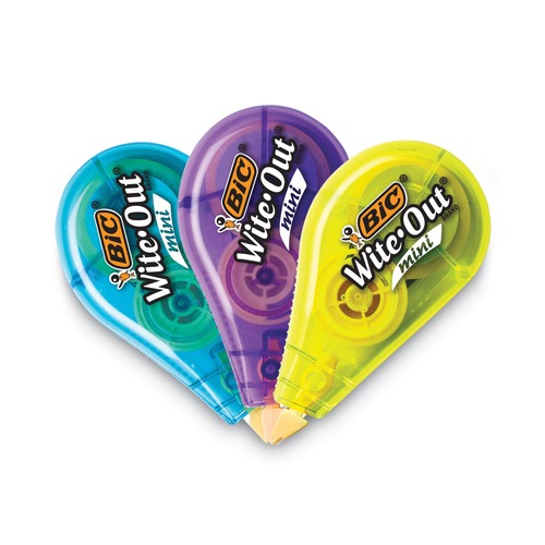 Office Jansan | BIC WOTM11 Wite-Out Brand 0.2 in. x 26.2 ft. Non-Refillable Mini Correction Tape - Assorted (1-Dozen) image number 0