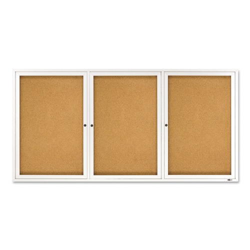  | Quartet 2366 72 in. x 36 in. Enclosed Indoor Cork Bulletin Board with 3 Hinged Doors - Tan Surface, Silver Aluminum Frame image number 0