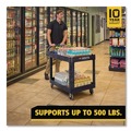 Utility Carts | Rubbermaid Commercial FG452088BLA 25.9 in. x 45.2 in. x 32.2 in. 500 lbs. Capacity 2 Lipped Shelves Heavy-Duty Plastic Utility Cart - Black image number 9