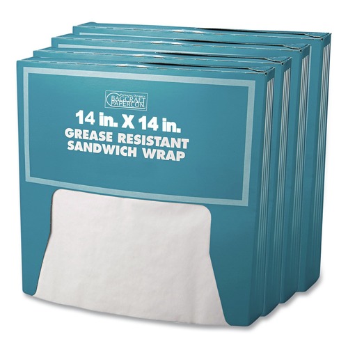 Food Wraps | Bagcraft P057014 Grease-Resistant 14 in. x 14 in. Paper Wraps And Liners - White (1000/Box, 4 Boxes/Carton) image number 0